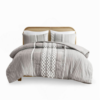 Cotton Printed Comforter Set With Chenille Tufting, Queen Size, Hypoallergenic And OEKO-TEX Certified For Safe And Stylish Bedding