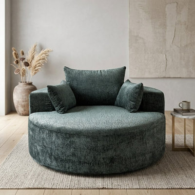 55" Oversized Round Fluffy Floor Sofa Chair with Bolster and Toss Pillows