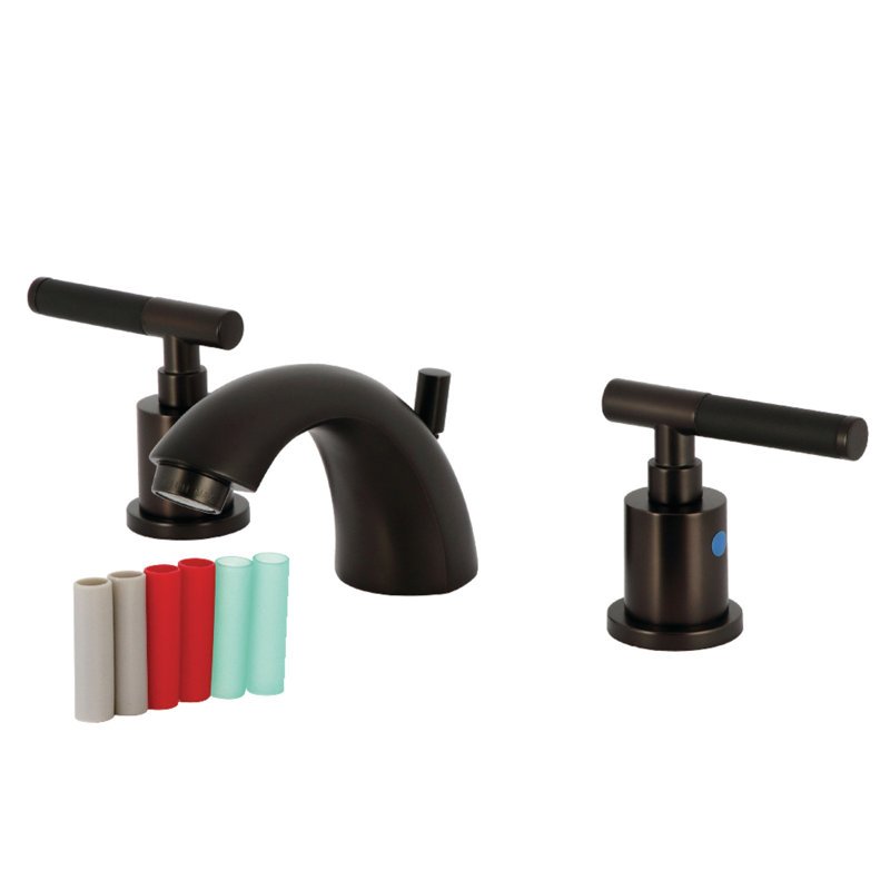 Kingston Brass Kaiser Two-Handle 3-Hole Deck Mount Mini-Widespread Bathroom Faucet with Pop-Up Drain, Oil Rubbed Bronze