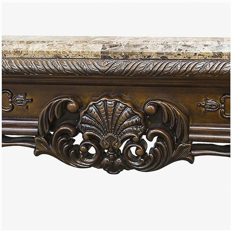 Table de bout traditionnelle en bois massif avec plateau en marbre, table d'appoint sculptée à la main en cerisier