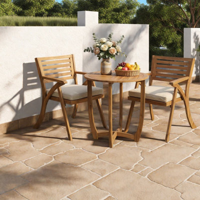 Modern Patio Bar Sets, Acacia Wood Bistro Dining Set with Cushions