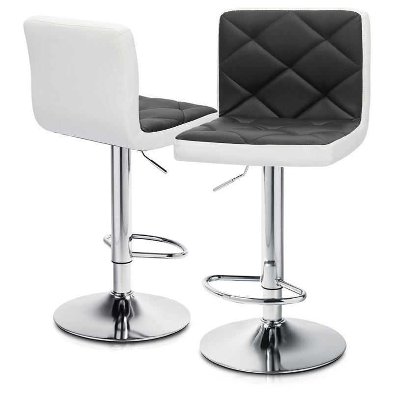 Modern Adjustable Bar Stools, Faux Leather Swivel Counter Height Barstools Chairs with Footrest, Black/White