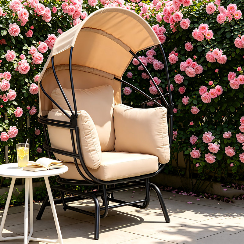 Fauteuil à œufs d'extérieur de luxe moderne avec auvent rétractable, structure en acier thermolaqué et coussin en polyester, taupe