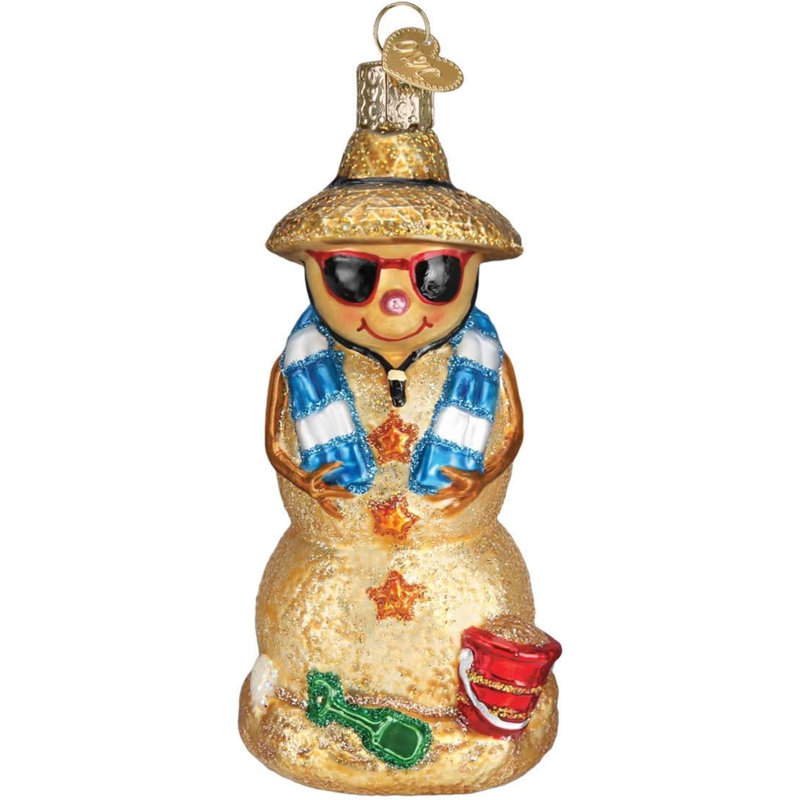 Ornement de Noël en verre soufflé Old World pour arbre de Noël, bonhomme de neige sable