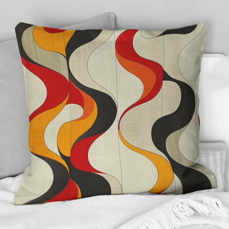 Coussin Beige rouge Midcentury Waves - Midcentury, H 18 po x l 18 po
