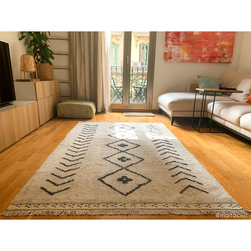 Bereber Cotton Geometric Area Rug in Beige/Black