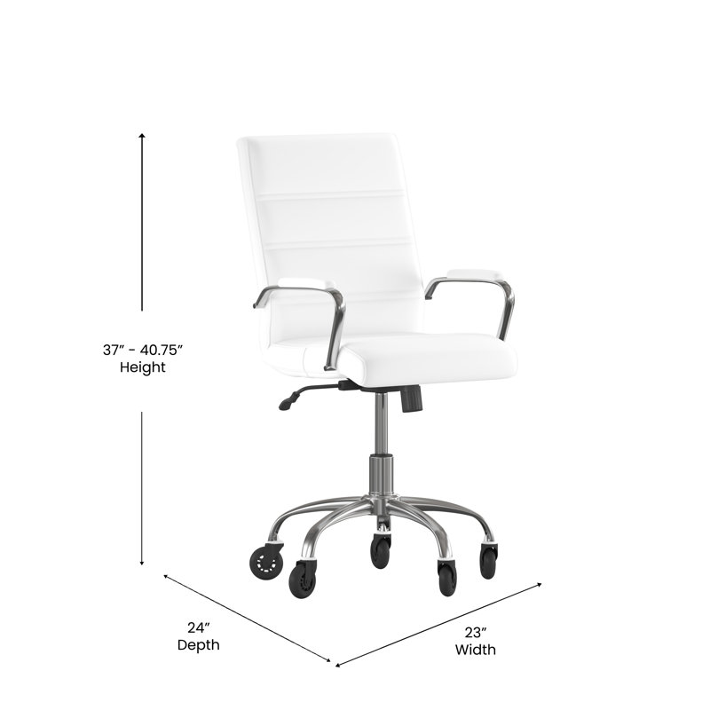 Camilia White LeatherSoft High-Back Executive Swivel Office Chair with Chrome Frame