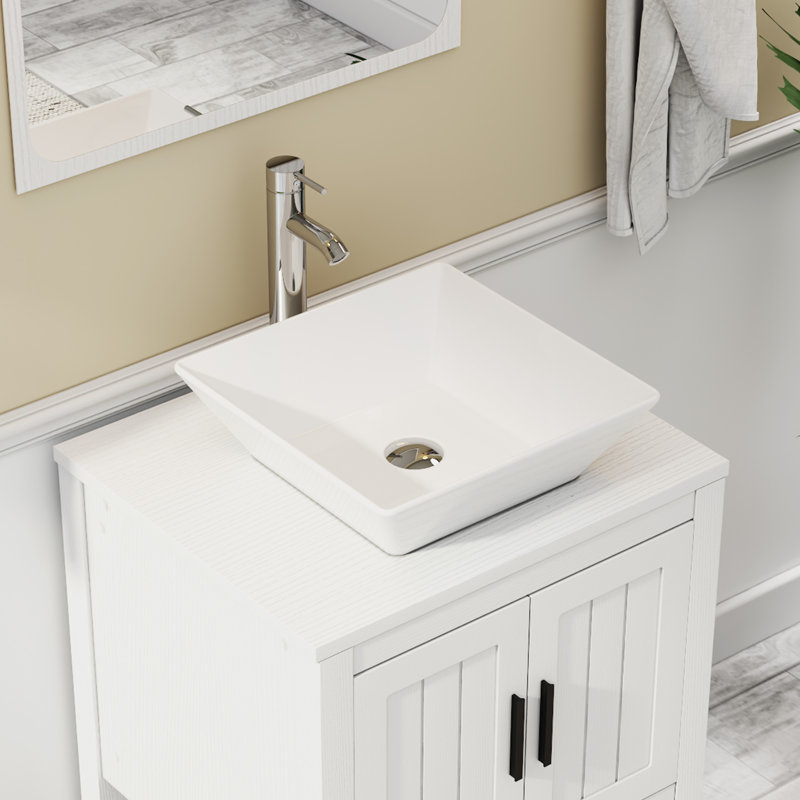 Ensemble de meuble-lavabo simple 24 po avec lavabo vasque, robinet et drain Sharee, assemblage requis, Blanc