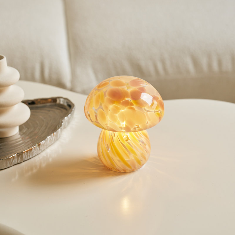 Portable Chubby Open Top Glass Mushroom Lamp, Pink Moon, Pink Moon
