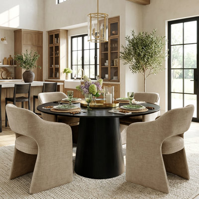 4 - Person Dining Table Sets With Round Table & 4 Upholstered Chairs