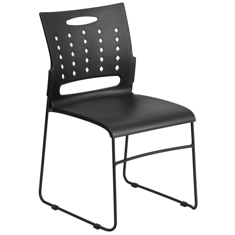 ErgoVent Black Vinyl & Metal Stacking Chair with Sled Base