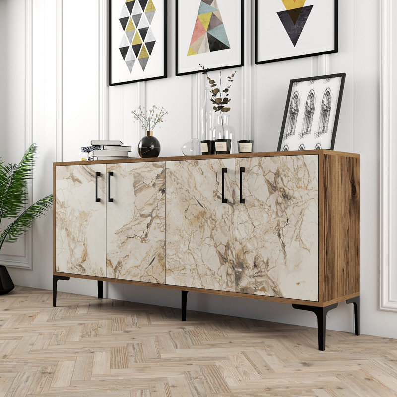 Console Jerin, Marbre blanc / noyer, Noyer