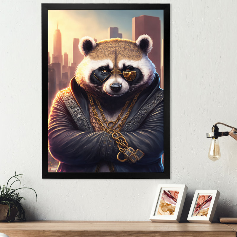 «Panda Gangster in NYC II», impression sur toile, Impression noire sur toile encadrée, H 32 po x l 16 po x P 1 po