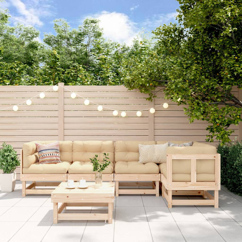 Ensemble de conversation modulaire avec coussins 6 pièces Sravan, L 24 po x l 23,8 po x H 11,8 po, Beige, Brun