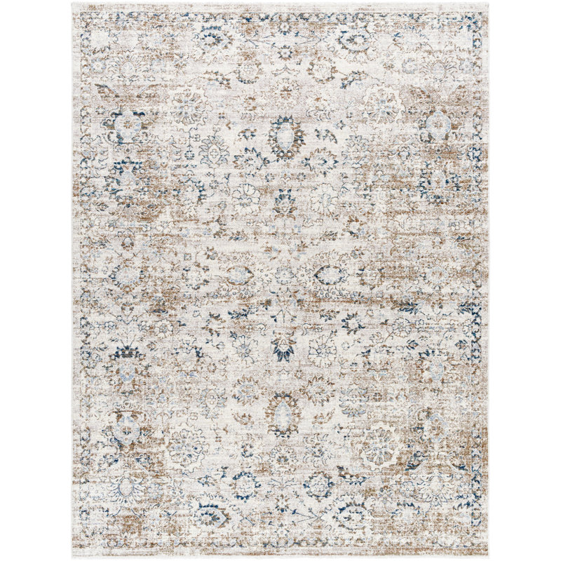 Linklater Floral Machine Woven Polyester Area Rug in Gray, Runner 2'6" x 10'