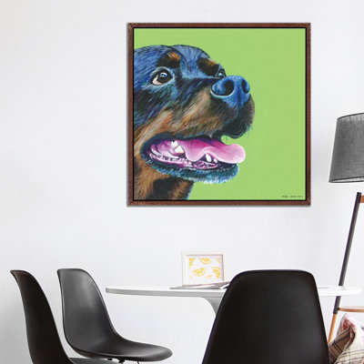 Rottweiller On Lime, Square by Kirstin Wood - Painting on Canvas