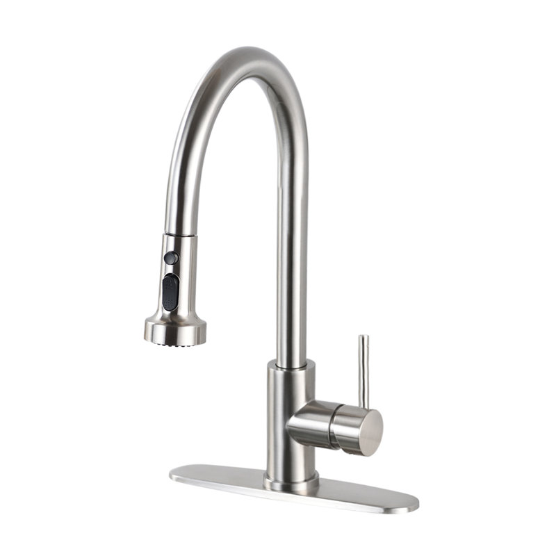 Robinet de cuisine à poignée simple avec plaque de base Topcraft, nickel brossé, Nickel brossé