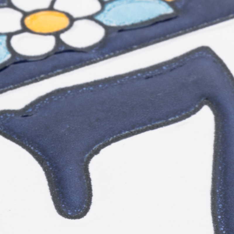 Sevillano 2.13" x 4.38" Ceramic Floral Address Number Wall Tile in White/Blue