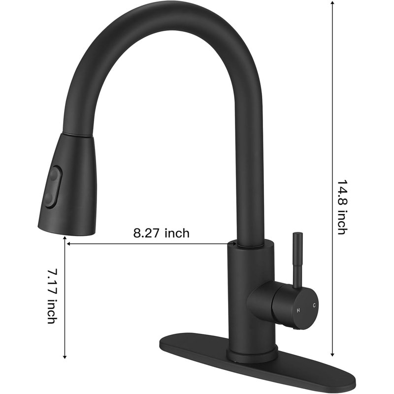 VIBRANTBATH Pull Out Kitchen Faucet, Matte Black