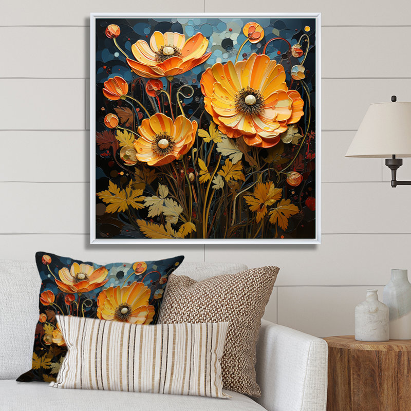 " Gold Marigold Marigold Melody II ", 24" H x 24" W x 1" D, White Floater Framed