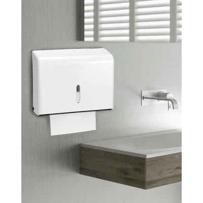 Distributeur de papier essuie-mains mural, distributeur de serviettes à mains multiples, paquet de 2, distributeur de serviettes à main pliable à trois volets pour salle de bain, cuisine, bureau, blanc
