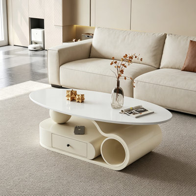Table basse moderne avec rangement ovale pour petit appartement