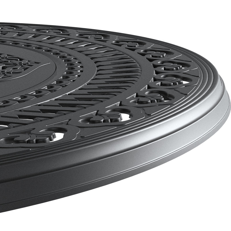 Combinaison de salle à manger en aluminium coulé 5 saisons toutes saisons - 4 chaises pivotantes et table d'extérieur noire 39,37 po avec fonction ronde