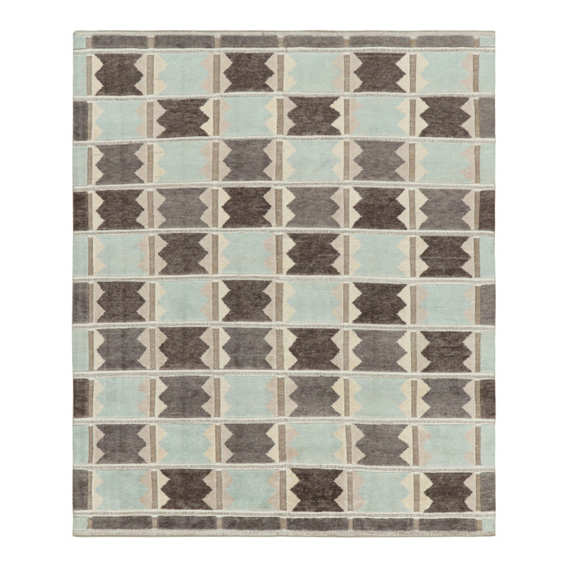 Scandinavian Hand Knotted Wool Geometric Area Rug, Rectangle 12' x 16'