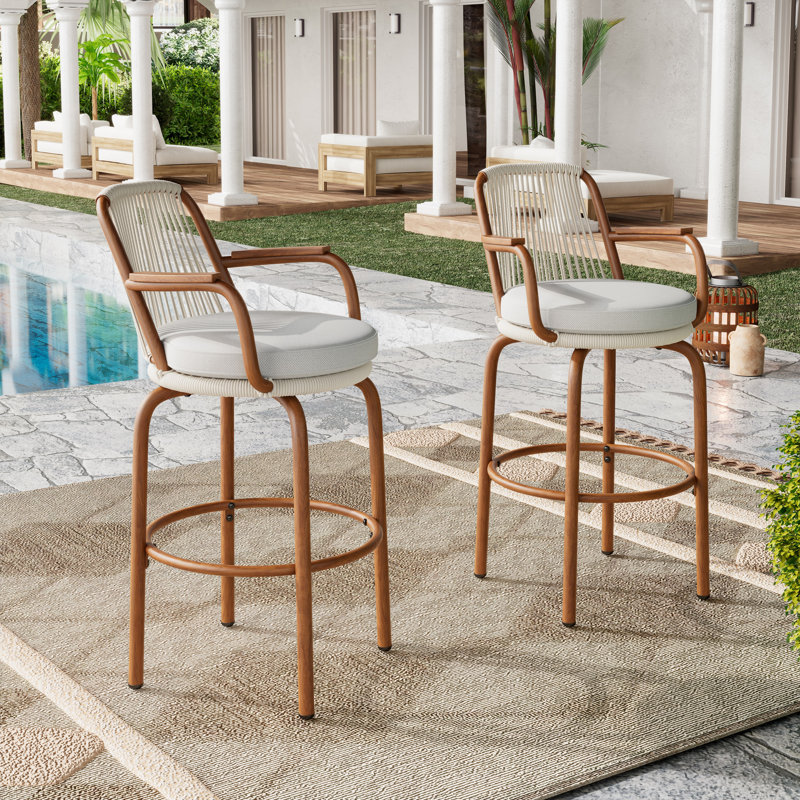 Ensemble de tabourets de bar d'extérieur Jaiden, Beige, Teck