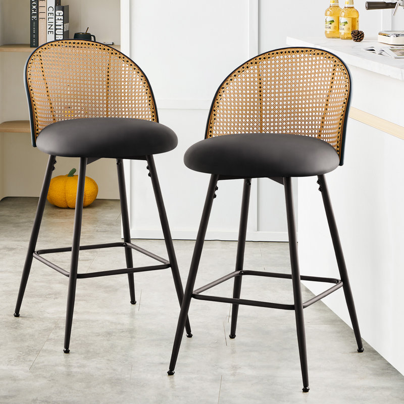 Arvon Swivel Upholstered Counter & Bar Stool, Black, Brown, Counter Stool (26” Seat Height)