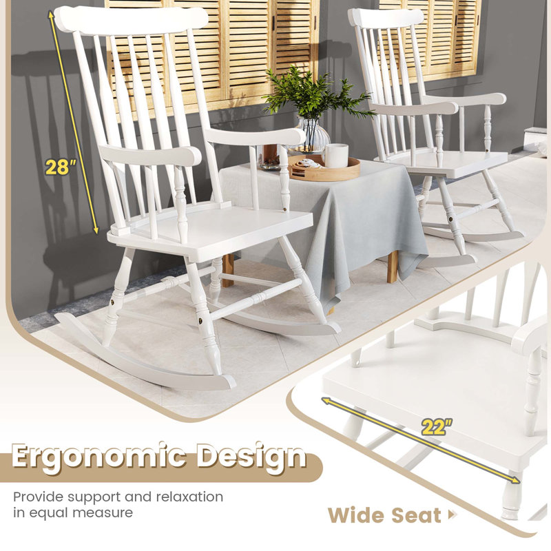 Chaise berçante d'extérieur en bois massif Joffe, Blanc