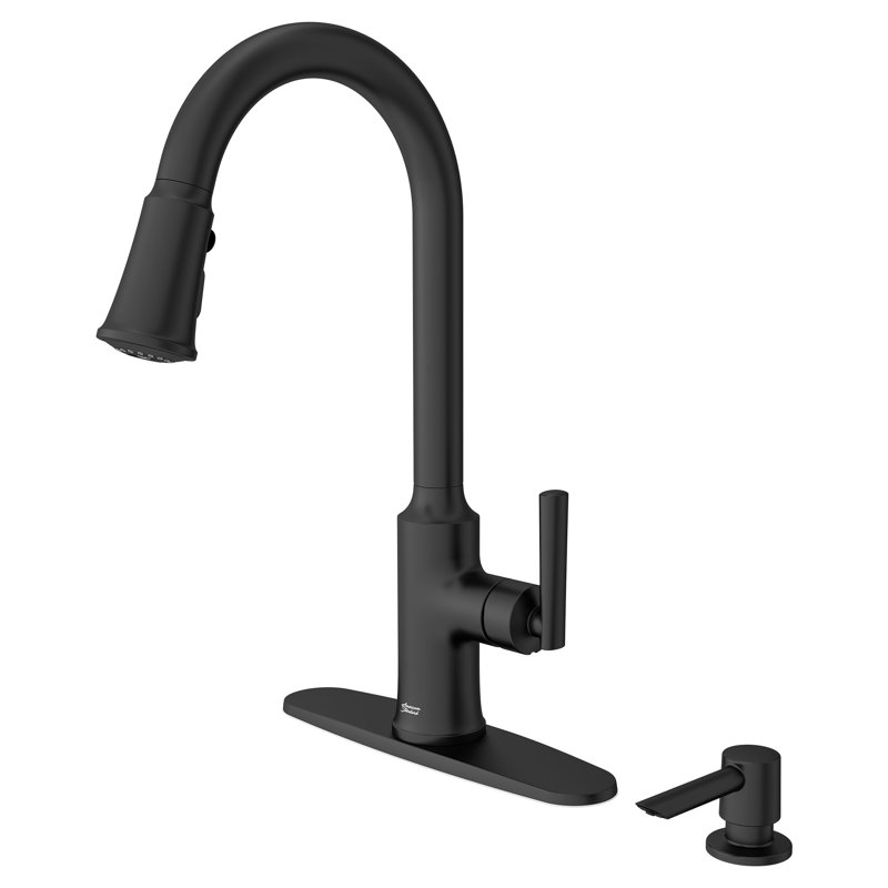 Matte Black Pull-Down Kitchen Faucet with Soap Dispenser