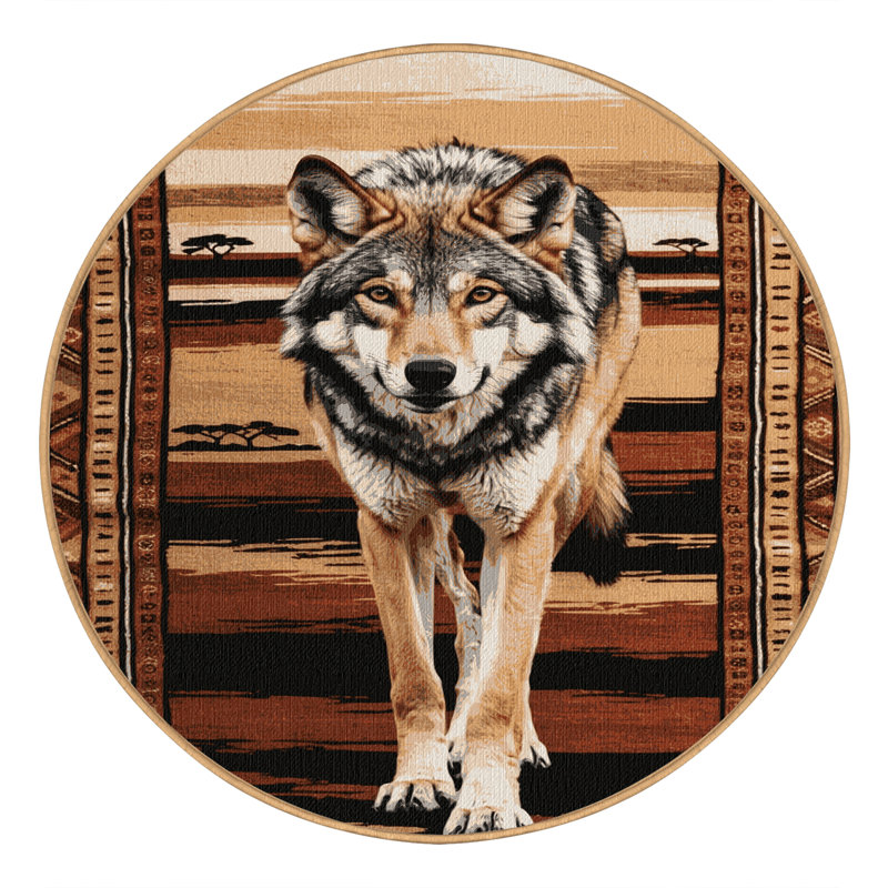 Washable Ethiopian Wolf Wildlife Area Rug, Round 5'