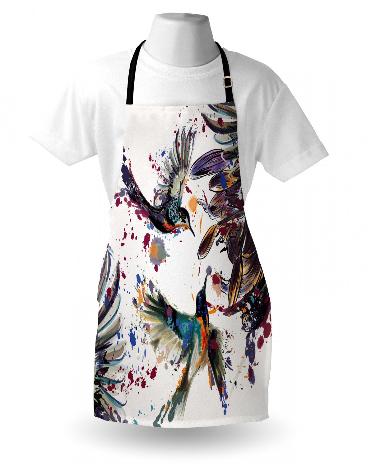 Polyester Aprons, Waterproof Flowers Birds Print Kitchen Apron For