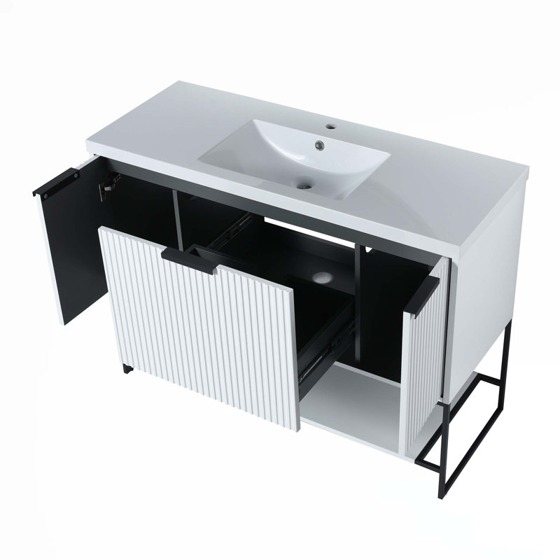 Meuble-lavabo autoportant avec lavabo en résine, Blanc / noir