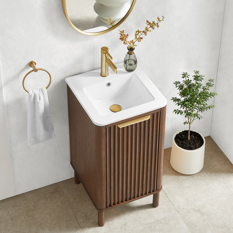 Mumbai 18" Single Bath Vanity in Aged Dark Brown Oak with Drop-In White Ceramic Basin Top, Aged Dark Brown Oak
