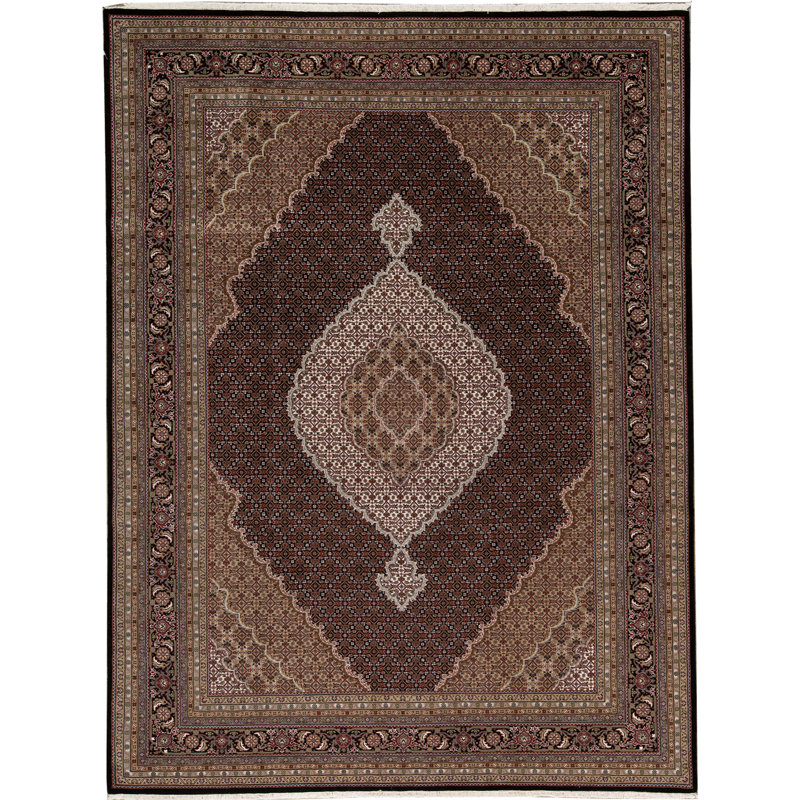 Tapis noir et noir de haute qualité noué à la main