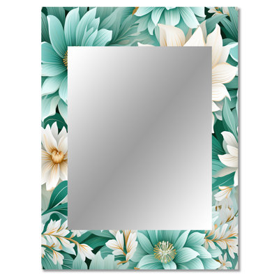 Brazeal Bohemian Dream Emerald Dahlia Pattern - Floral Large Mirror, Floral Decorative Wall Mirror, Printed Metal Art