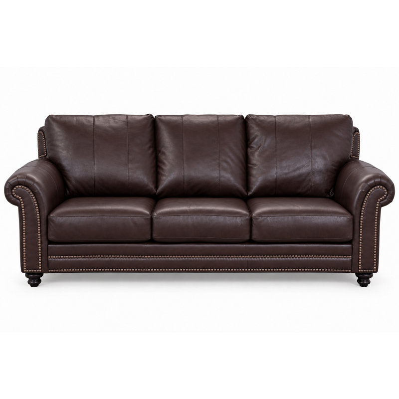 Stephie 90" Genuine Leather Rolled Arm Sofa, Brompton Espresso Genuine Leather