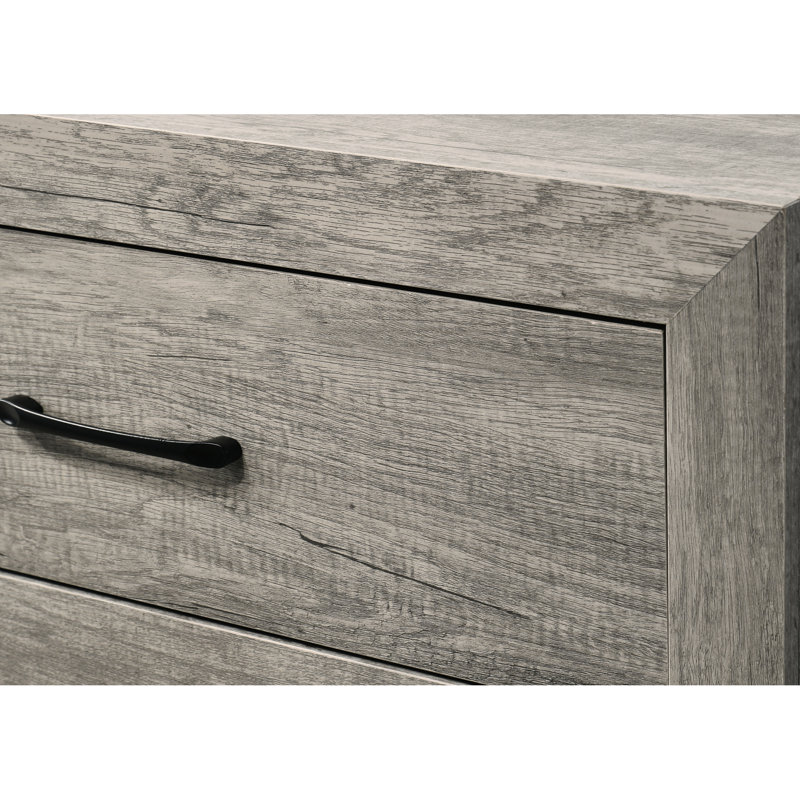Armoire de chevet contemporaine rustique gris avec deux tiroirs et finition grain de bois pour la chambre à coucher, largeur de 15,9 po, profondeur de 21,6 po