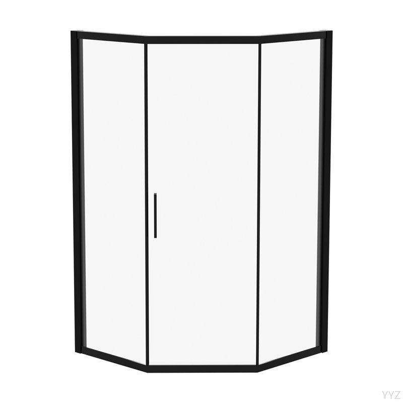42" W X 76" H Diamond-Shaped Corner Shower Door, 5/16 In.(8Mm), Matte Black