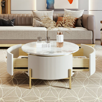 Table basse moderne avec 2 grands tiroirs pour un rangement spacieux et un design élégant, parfait pour les espaces de vie organisés