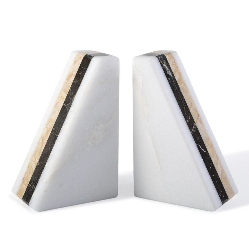 Serre-livres en marbre naturel (lot de 2), supports de livres modernes en pierre pour la décoration d'étagères