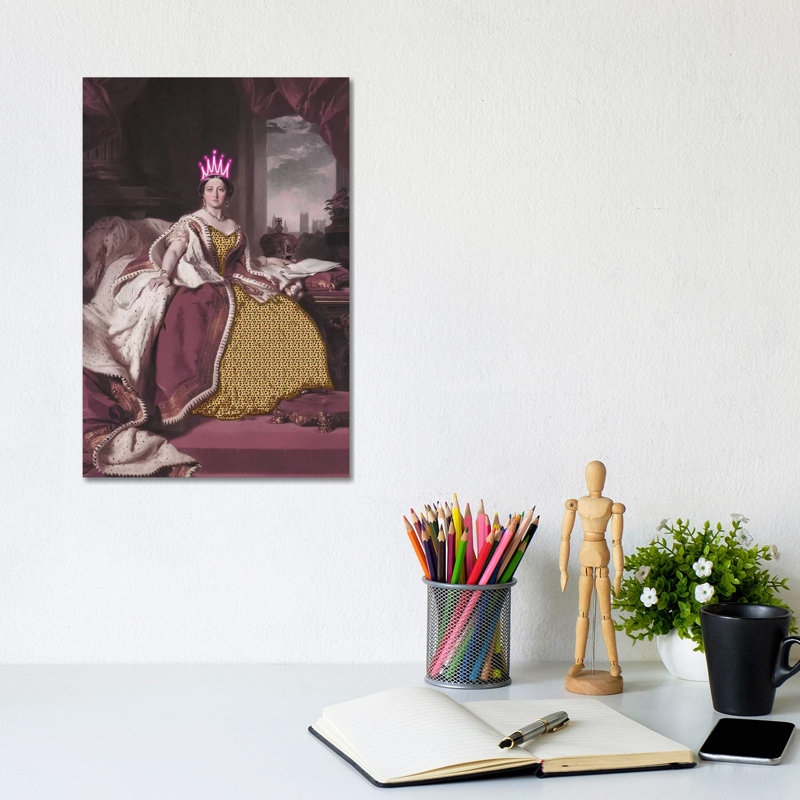 Queen Victoria With Neon Crown - Print on Canvas, Wrapped Canvas, 30.48cm H x 20.32cm W x 1.91cm D
