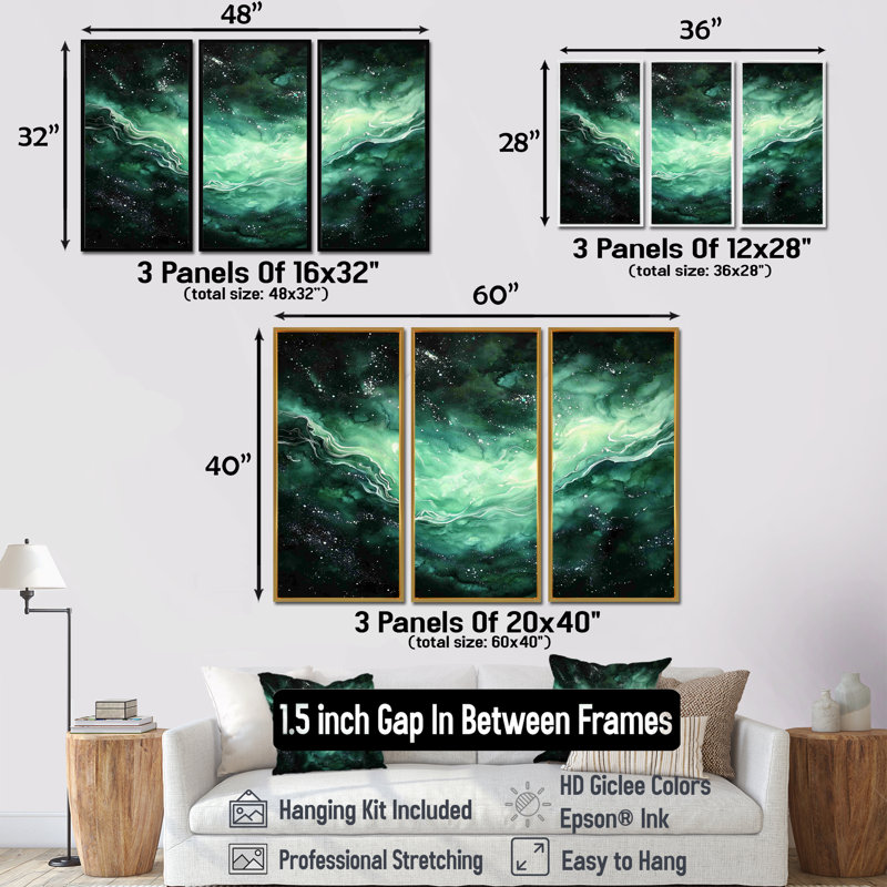 Mystery Cascade Of Aura Borealis - Ensemble de décoration murale plage et océan, H 40 po x l 60 po, Argent argent