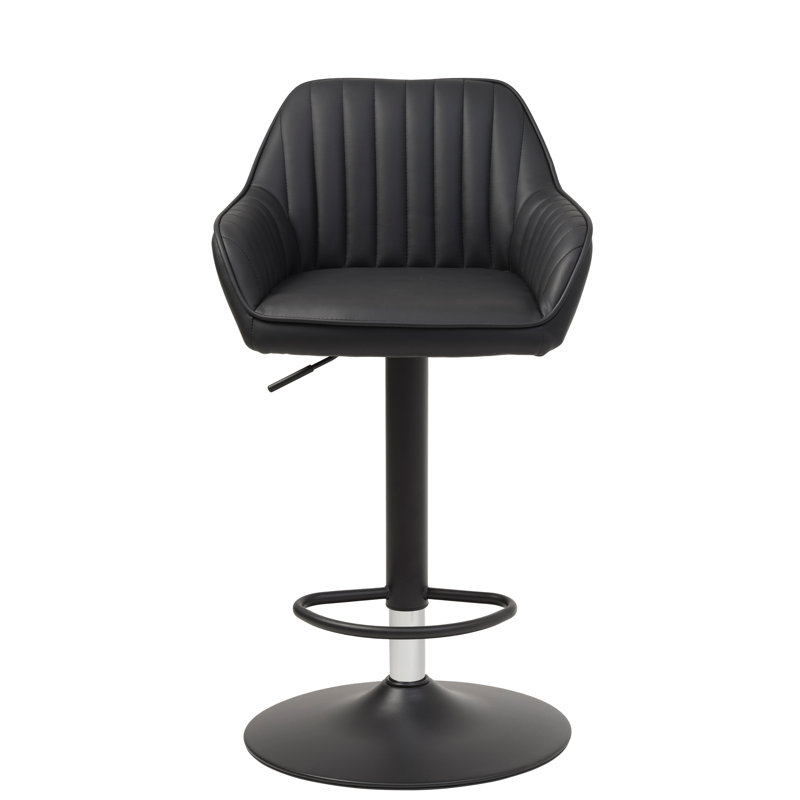 Maelly Upholstered Adjustable Height Counter Stool with Metal Frame, Black