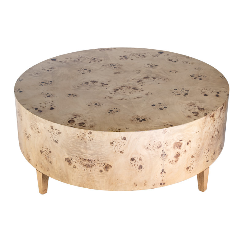 46" Round Burl Coffee Table, Beige Wood