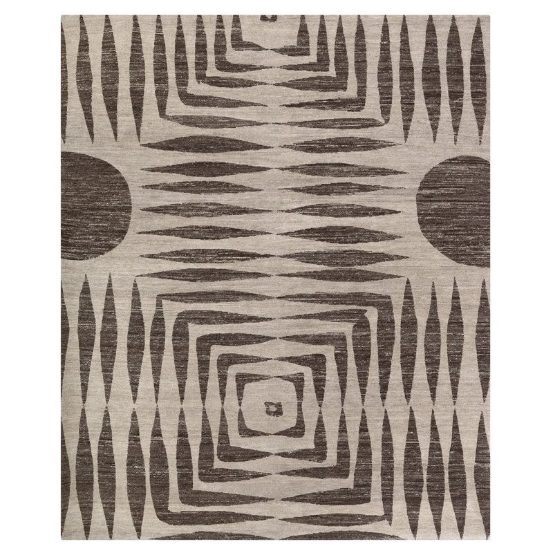 Wool Geometric Area Rug in Brown/Gray/Neutral, Rectangle 3' x 5'