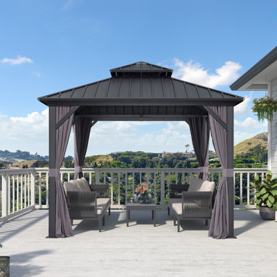 PURPLE LEAF 10' X 10' Gazebo Outdoor Aluminum Gazebo with Heavy Duty Galvanized Steel Double Roof for Patio Backyard Deck, Netting and Curtains Included, Grey