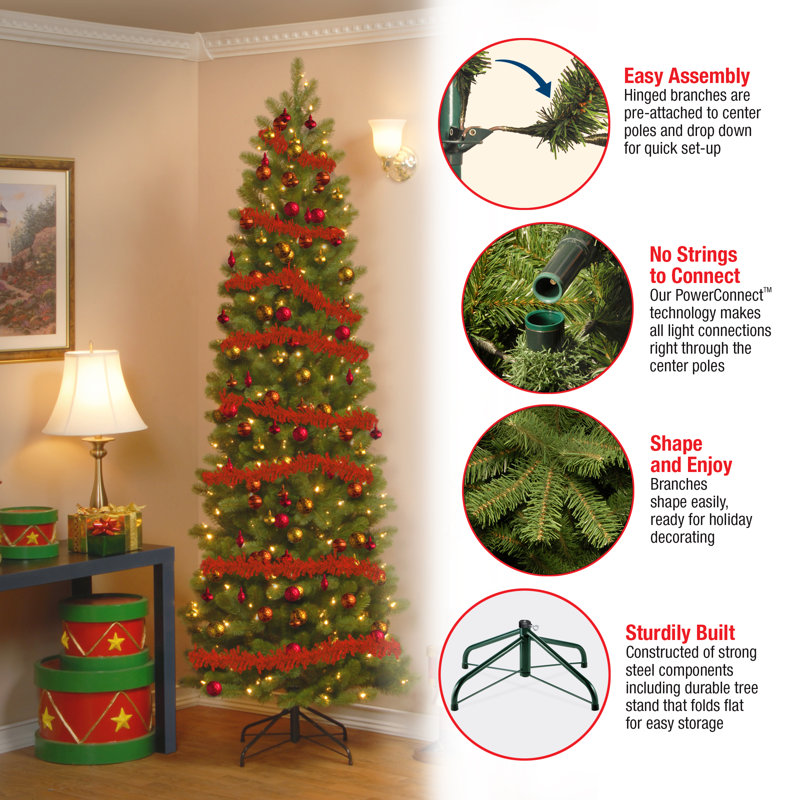 The Holiday Aisle® Kingswood Fir Pencil Tree with Power Connect and Dual Color LED Lights, 7.5', Slender